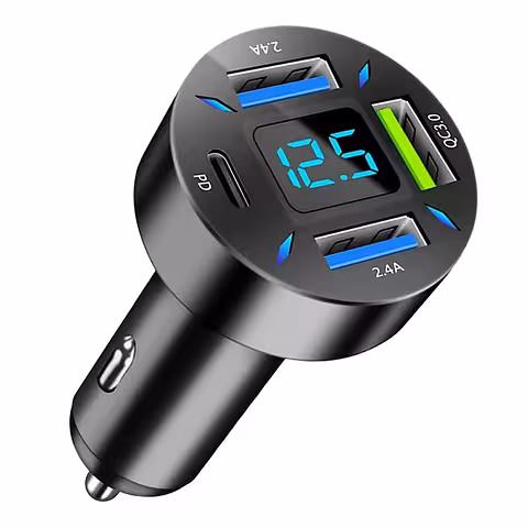Auto nabíječka s digitálním voltmetrem, USB Type-C PD a Quick Charge 3.0 – rychlé nabíjení do zapalovače 12-24V