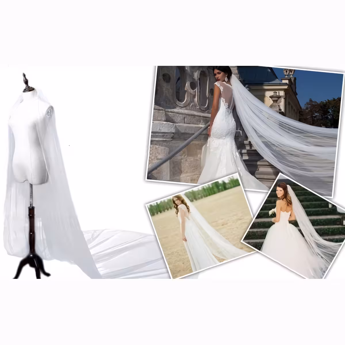 Dlouhý bílý závoj dodávající eleganci a tajemství vzhledu nevěsty