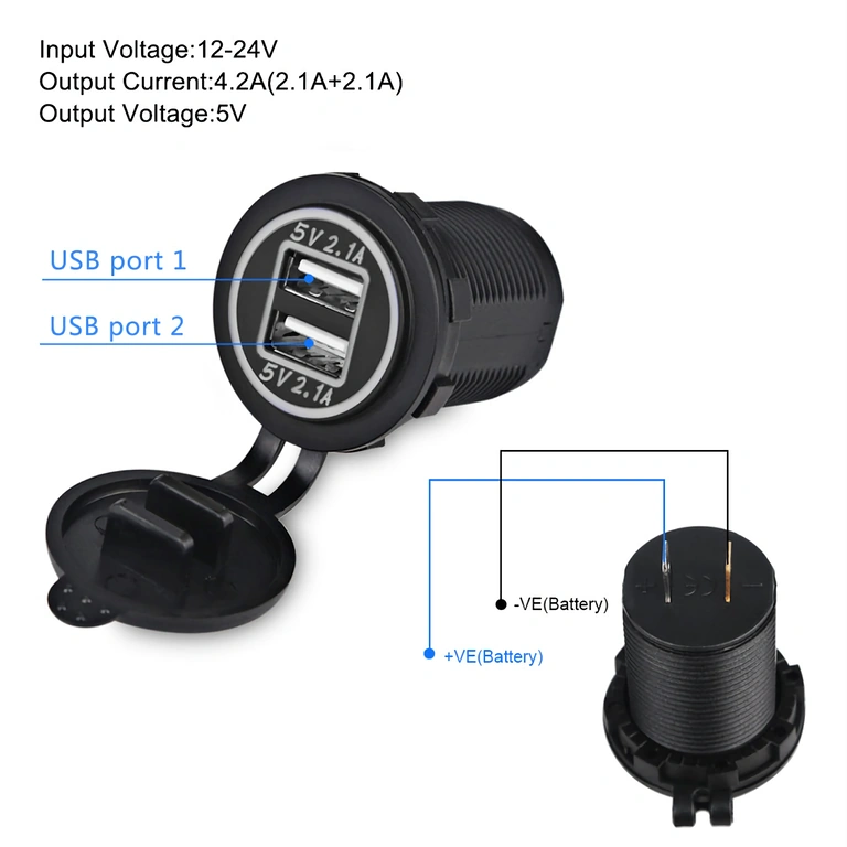Auto zásuvka zapalovače s dvojitým USB Auto adaptér do zapalovače se dvěma USB porty, 12–24V, univerzální montáž