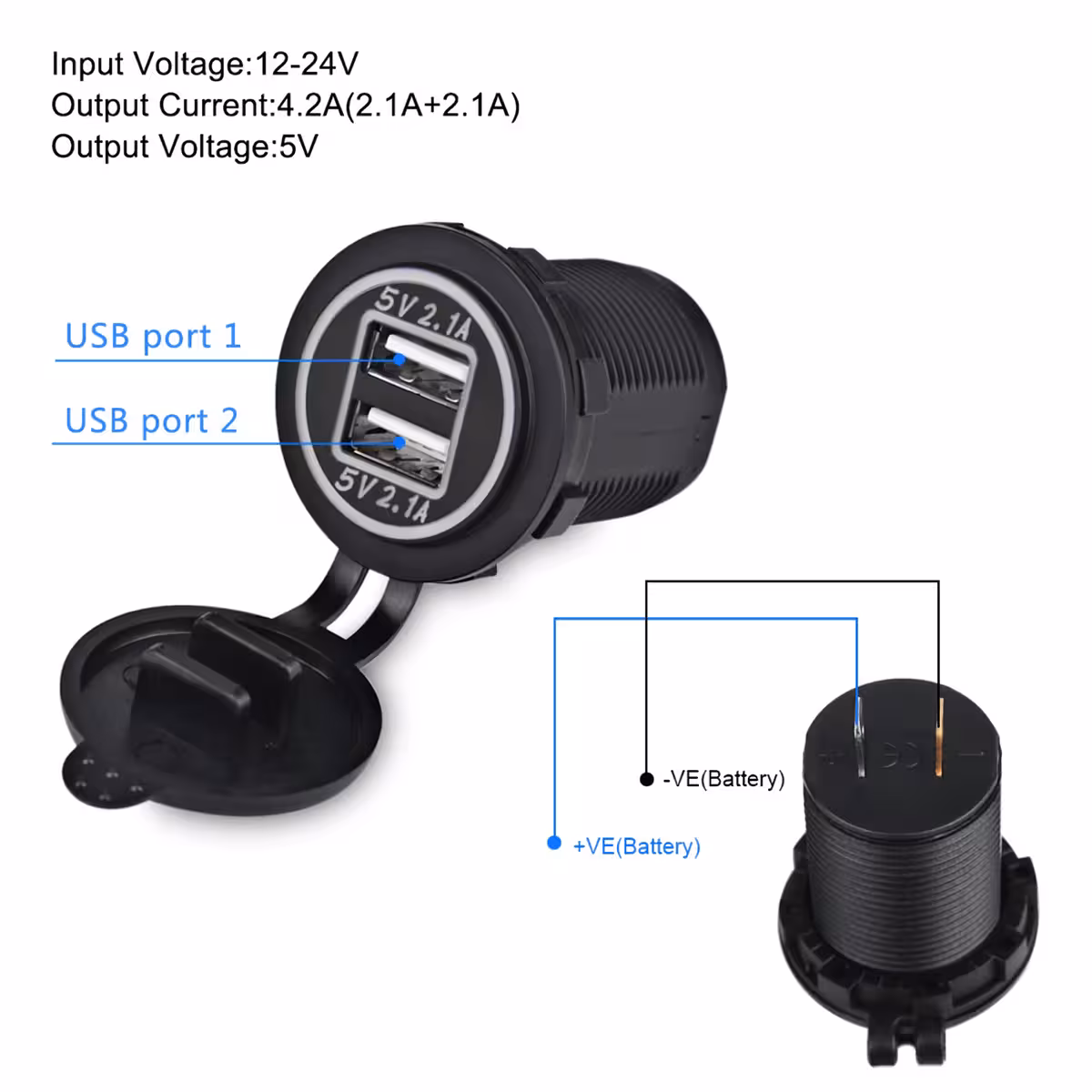 Auto adaptér do zapalovače se dvěma USB porty, 12–24V, univerzální montáž