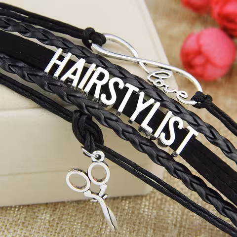 Kožený náramek Hairstylist černý – profesionální doplněk pro kadeřnictví, stylisty a barber
