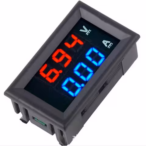 Digitální panelový voltampérmetr 0–100V 0–10A – voltmetr a ampérmetr LED červeno-modrý