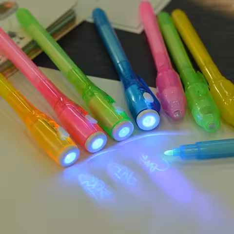 Sada 5 per s neviditelným inkoustem a UV světlem – tajné psaní, skryté zprávy, hry pro děti