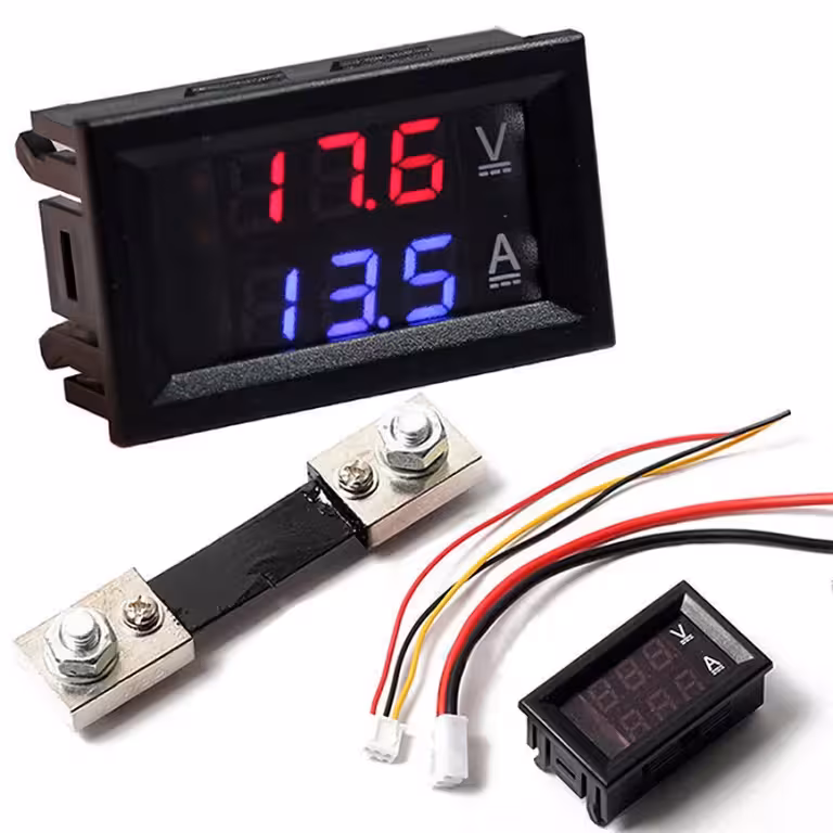 Digitální voltmetr ampérmetr 0–100V 100A se šuntem v ceně – LED panelový displej stejnosměrného proudu auto