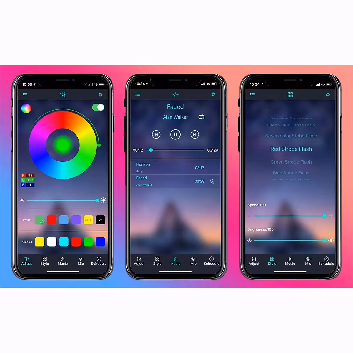 LED pásek pro televizor s ambientním osvětlením, nastavitelnou intenzitou a barvami