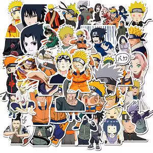 Anime samolepky Naruto Shippuden – sada 50 PVC nálepek na notebook, kolo, skateboard a konzole