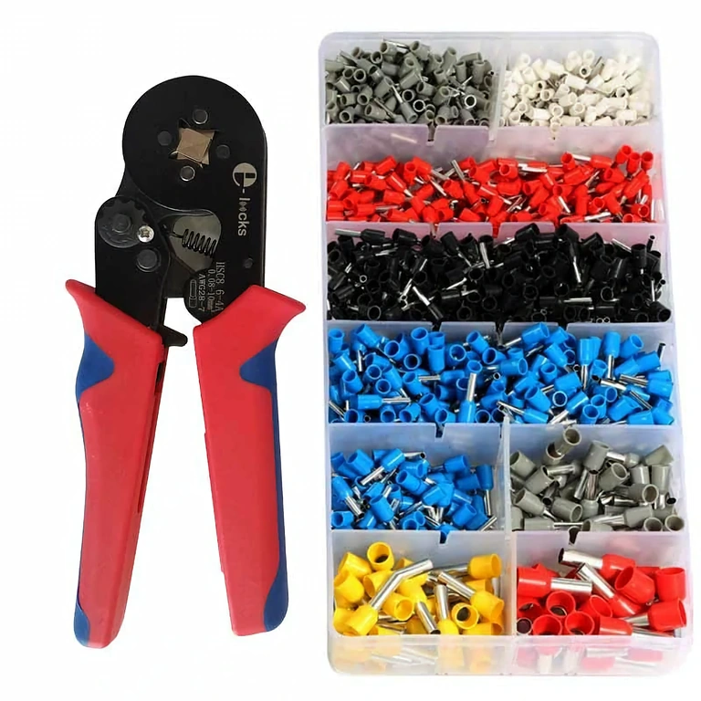 Kleště s automatickým nastavením a západkovým mechanismem pro krimpování koncovek