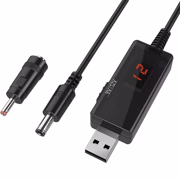 USB převodník 5V na 9V/12V – Step-Up měnič s LED displejem a funkcí UPS pro auto, routery a DIY
