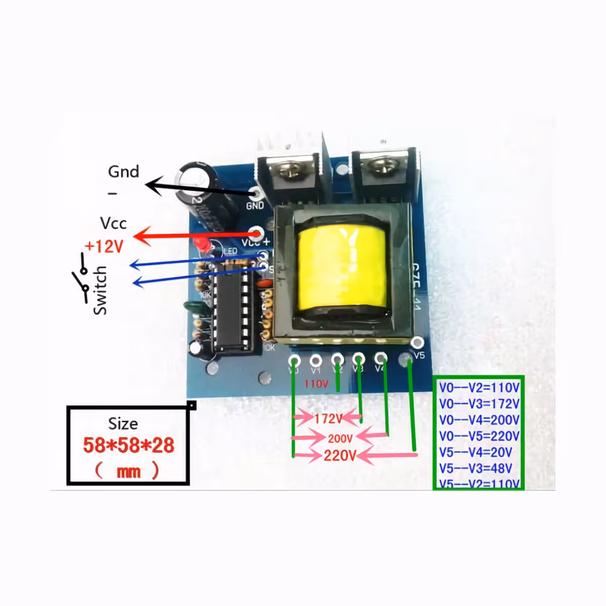 Deska s více AC výstupy z DC zdroje