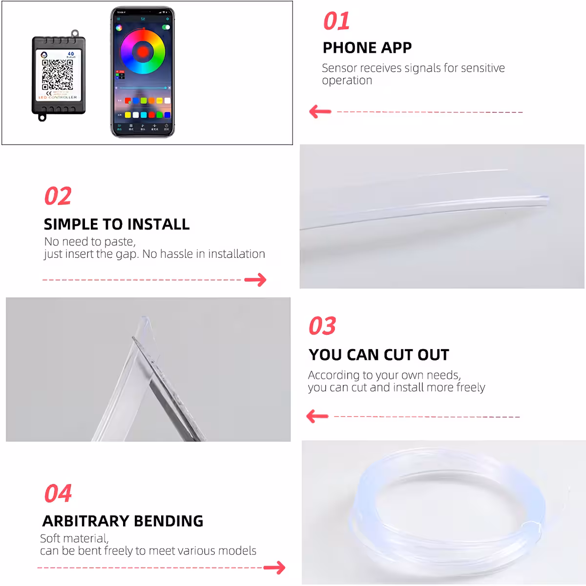 Flexibilní RGB neonový kabel pro auto dekorace