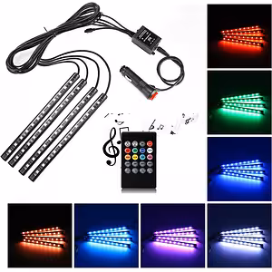 Ambientní LED osvětlení do auta – RGB pásky sady s audio senzorem pro interiér vozu
