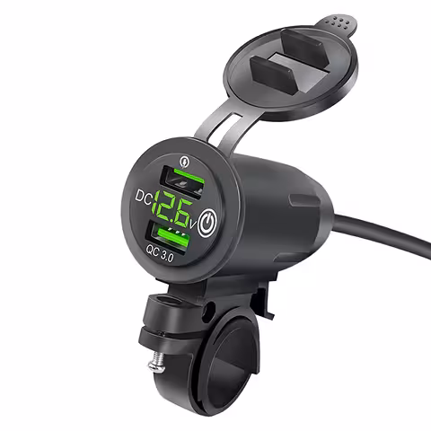 USB nabíječka na telefon s voltmetrem QC 3.0 – motocyklová zásuvka, rychlé nabíjení