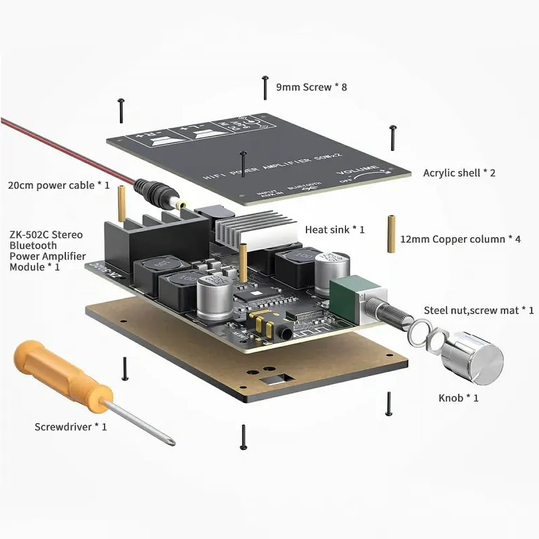 DIY stereo audio deska Bluetooth s TPA3116D2, celkem 100W