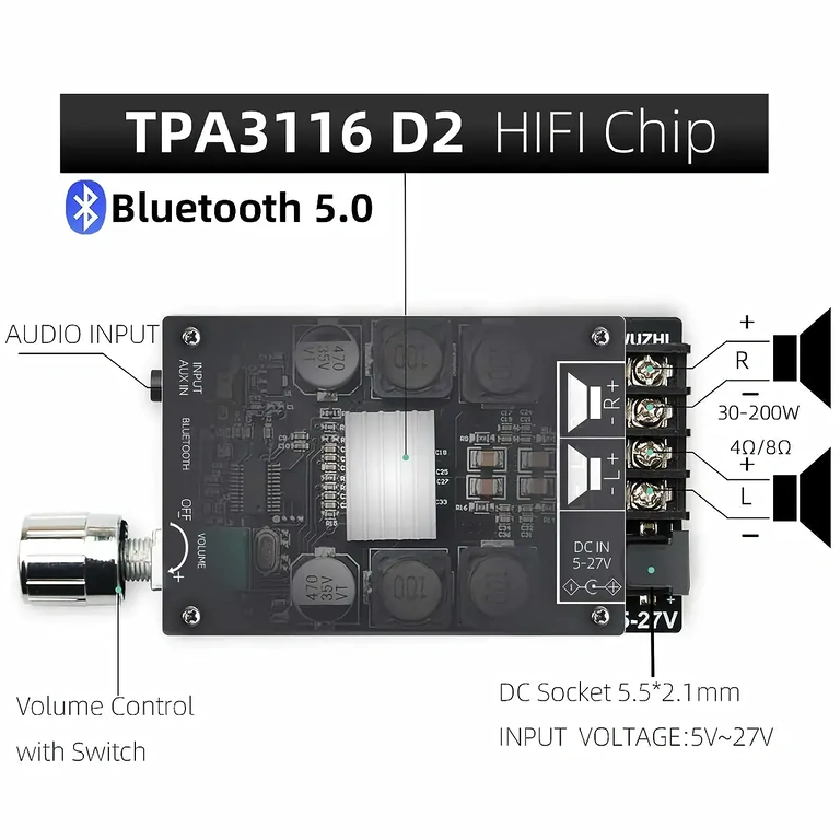 Stereo Bluetooth zesilovač modul s ovládáním hlasitosti a jack 3,5mm