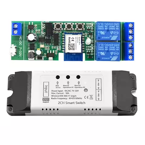 WiFi relé modul 2 kanály 5V–24V kompatibilní s Tuya Smart Life