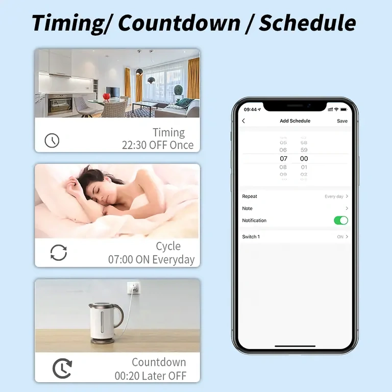 Denní a týdenní programování Chytrá zásuvka s programovatelnou funkcí pro automatické ovládání