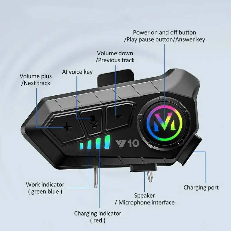 Tlačítko pro aktivaci hlasového asistenta na interkomu helmy