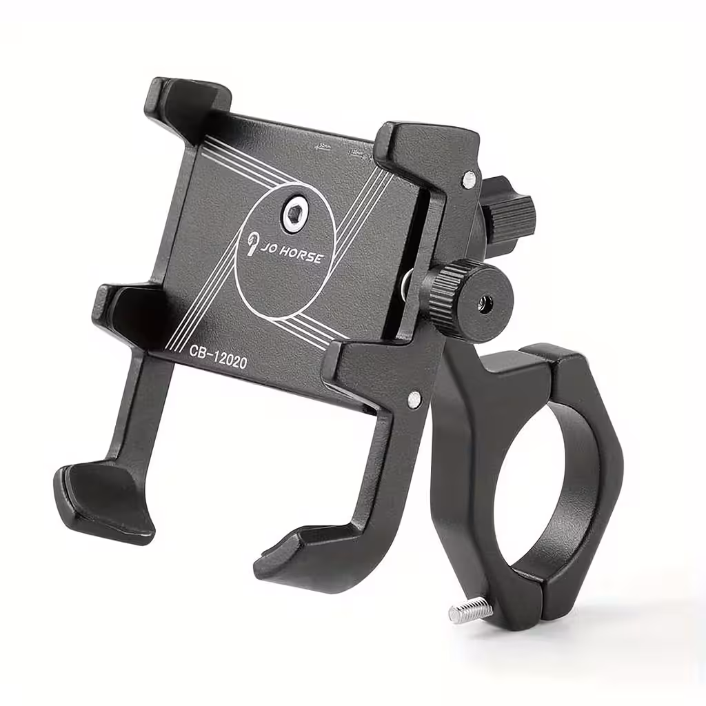 Nastavitelný držák telefonu pro motocykl, kolo, elektrokoloběžku a ATV – černý hliník