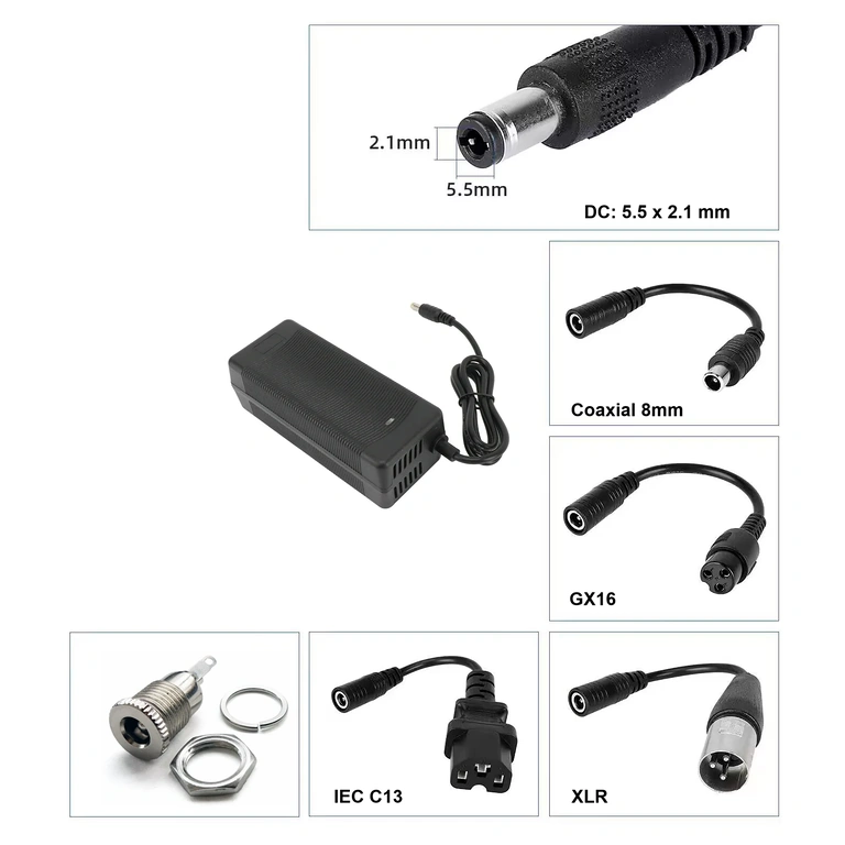 Nabíječka 36V–42V 3A s DC konektorem 5,5×2,1 mm, kompatibilní s koloběžkami a elektrickými koly