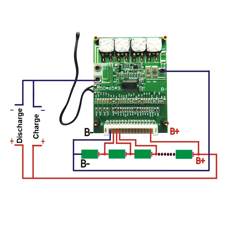 Elektrické schéma připojení BMS 14S 52V k Li-Ion článkům