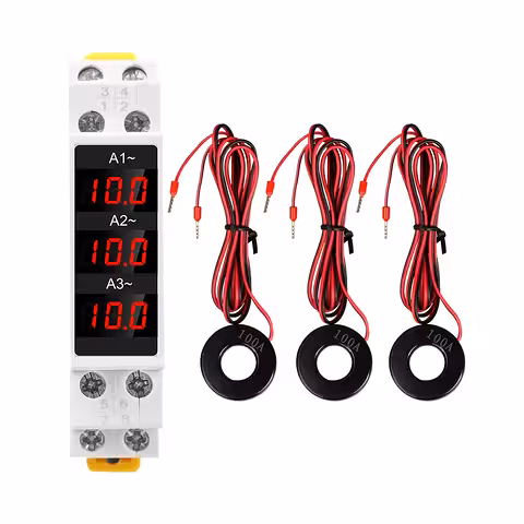 Trojfázový Digitální Ampérmetr pro Elektrický Panel – Měření Proud 1-100A, Montáž na DIN Lištu