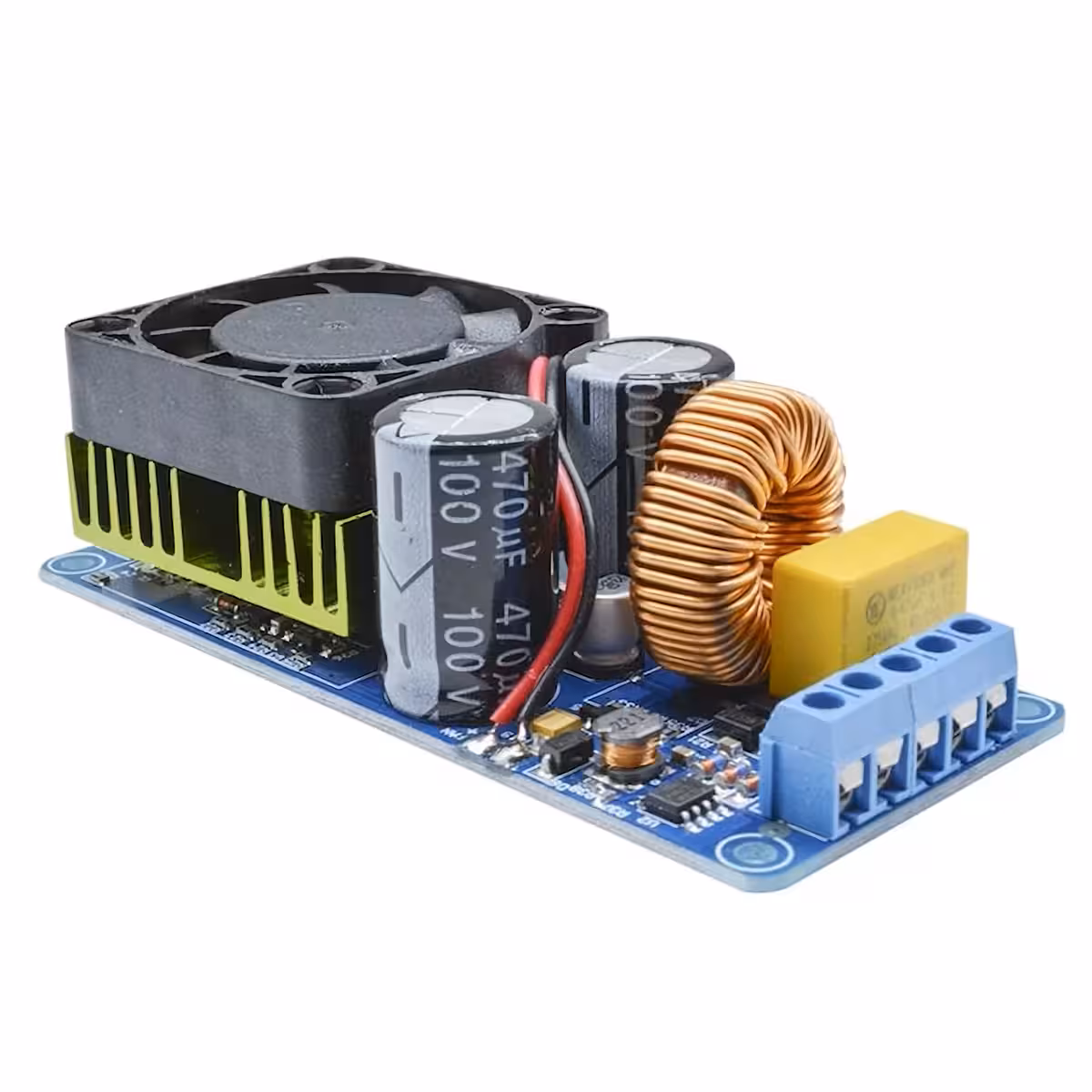 Boční pohled na kit mono zesilovače 500W IRS2092