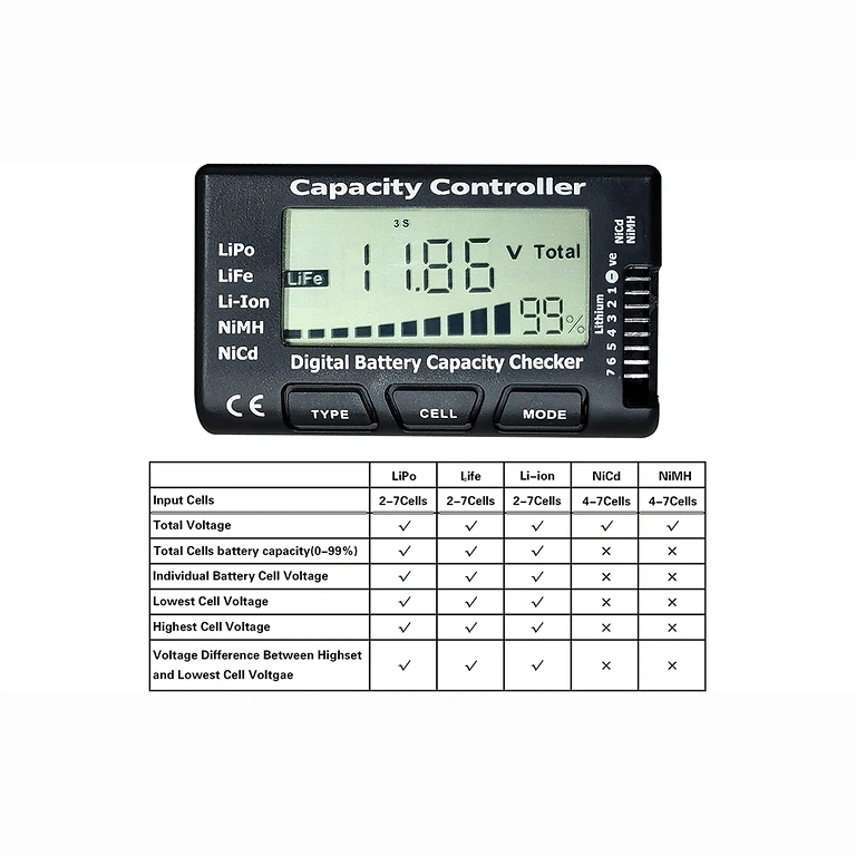 Digitální tester 2-7S Li-Ion, LiPo, LiFe s vysokou přesností