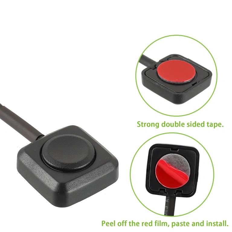 Zadní strana mini tlačítka s oboustrannou lepící páskou pro montáž