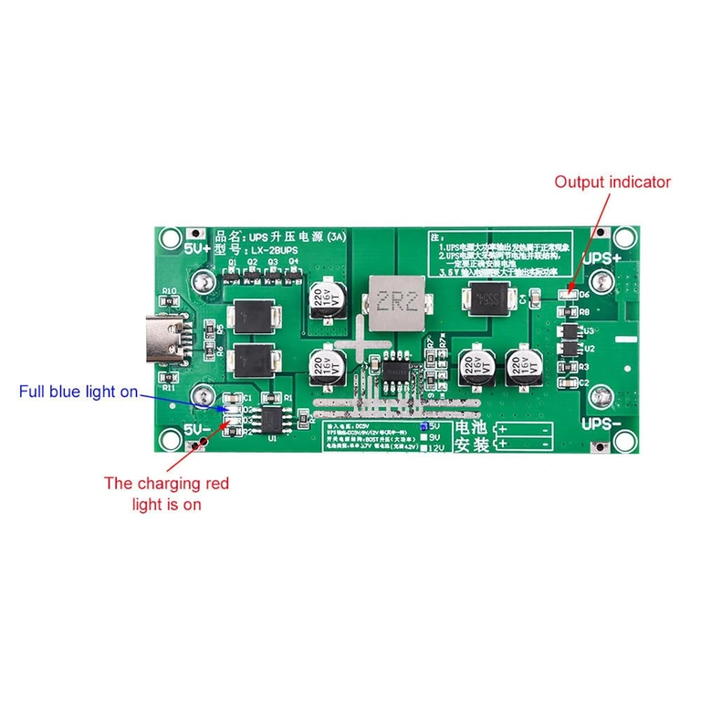 Dvojbarevná LED červená/zelená pro stav baterie a nabíjení na mini UPS modulu